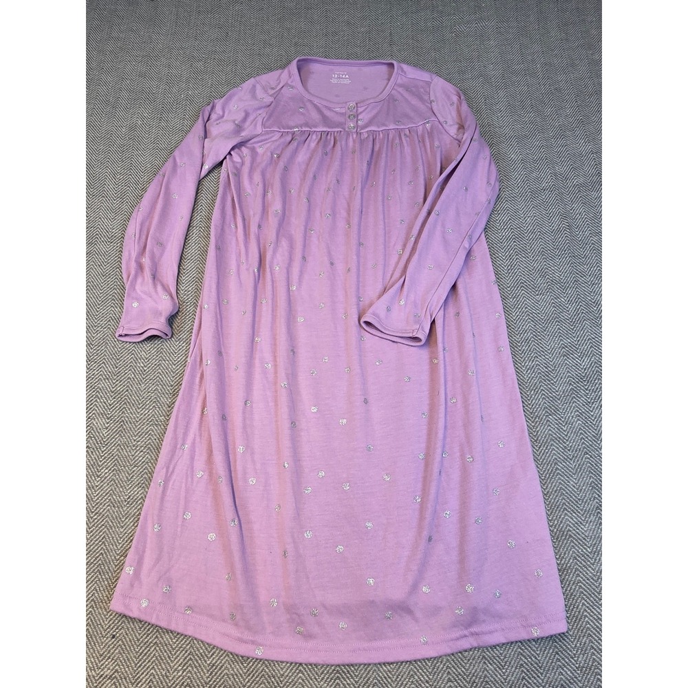 Carters Girls Purple Silver Glitter Polka Dot Long Sleeve Nightgown Size 12-14A